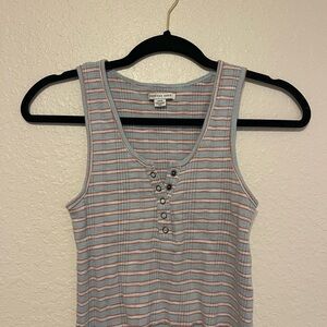 American Eagle Outfitters Buttoned Striped Tank Top - Blue and Pink